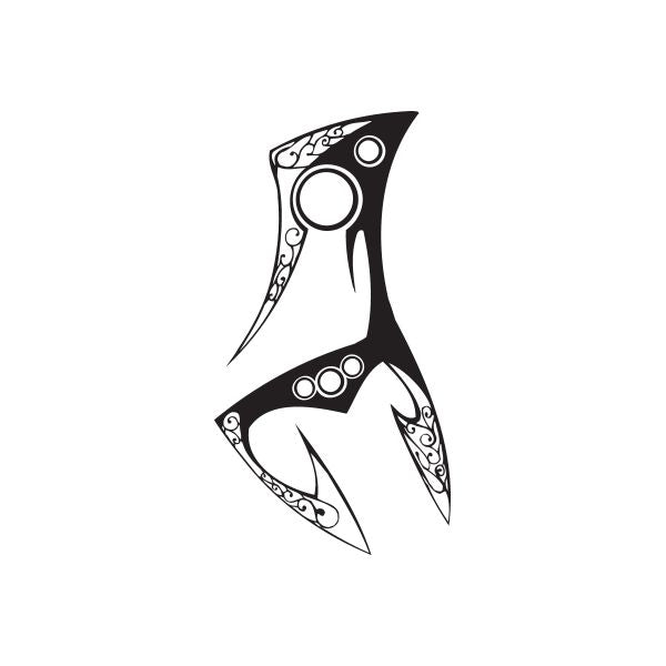 Black twisted metal wall decal with circular motifs and curling blade-like shapes