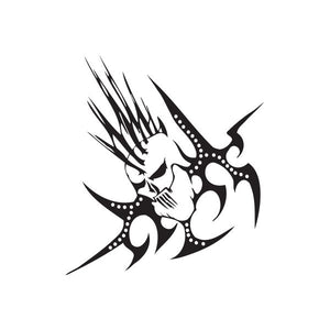 Black vinyl wall decal of a spiky skull face with flame-like shapes