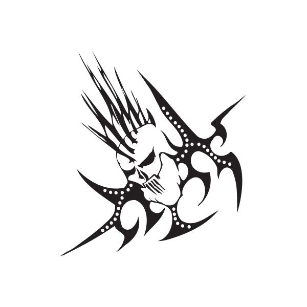 Black vinyl wall decal of a spiky skull face with flame-like shapes