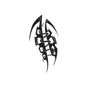 Black stylized tribal vinyl wall decal with curved blade and flame-like shapes