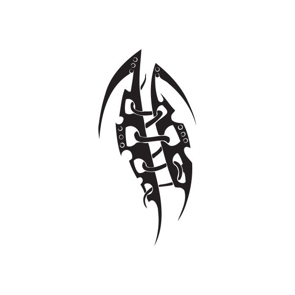 Black stylized tribal vinyl wall decal with curved blade and flame-like shapes