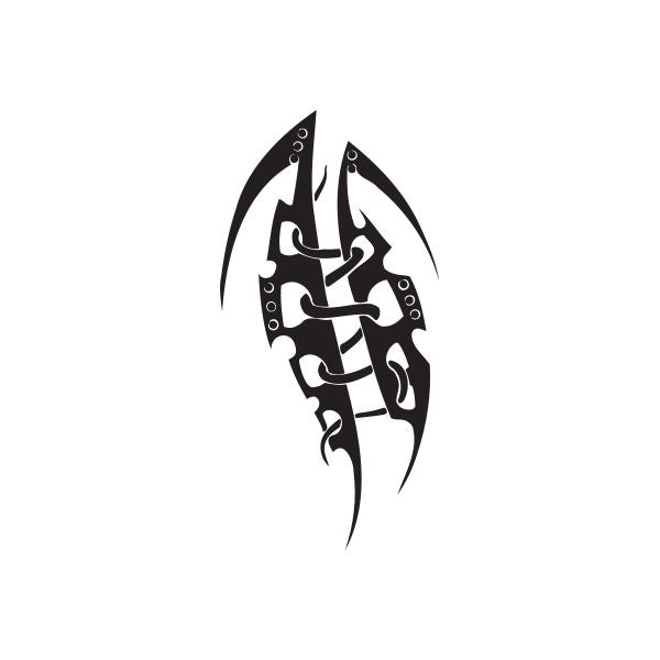 Black stylized tribal vinyl wall decal with curved blade and flame-like shapes
