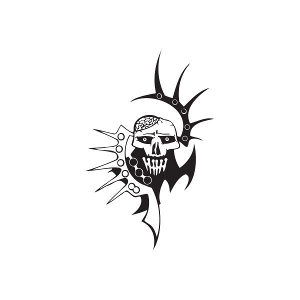 Black skull wall vinyl decal with spiked crown and jagged teeth