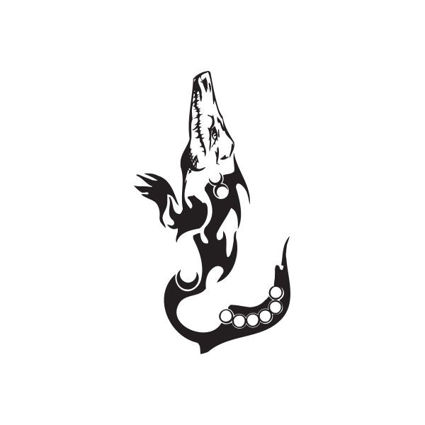 Black flame demon vinyl wall decal with flame tail and circular accents