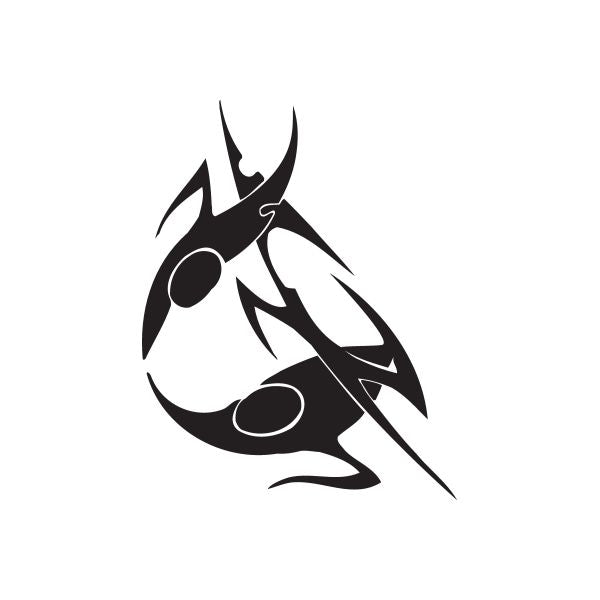 Vinyl wall decal, black tribal-style animal figure with large eye and swooping tail