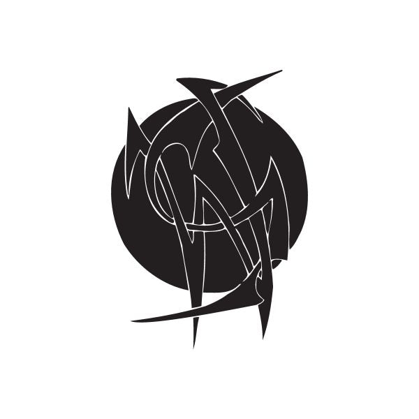 Black abstract wall decal, circular emblem with angular spikes