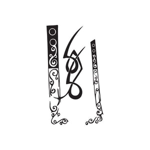 Black vinyl wall decal with ornate scrollwork and circular motifs