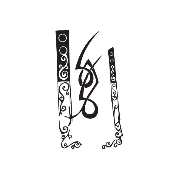 Black vinyl wall decal with ornate scrollwork and circular motifs