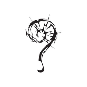 Vinyl wall decal of black-and-white twisted metal emblem with spiral