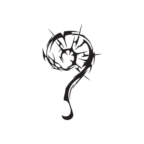 Vinyl wall decal of black-and-white twisted metal emblem with spiral