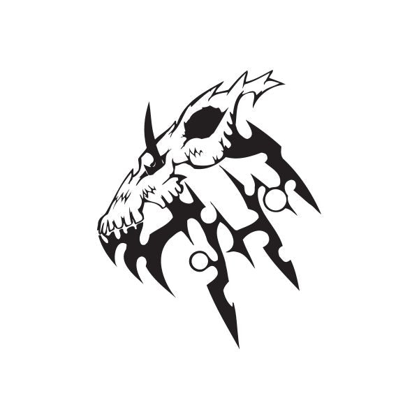 Vinyl wall decal of a black and white spiked dragon face emblem