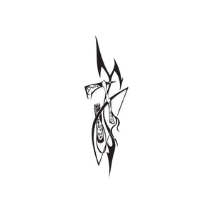 Black tribal-style creature wall decal with sharp spikes and swirl details