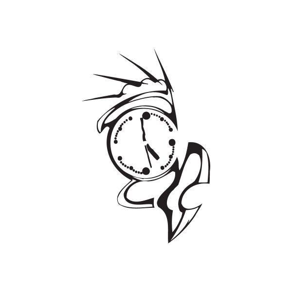 Vinyl wall decal with black-and-white clock-face emblem with spikes