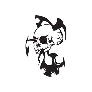 Twisted Metal vinyl wall decal with black skull and flame-style details