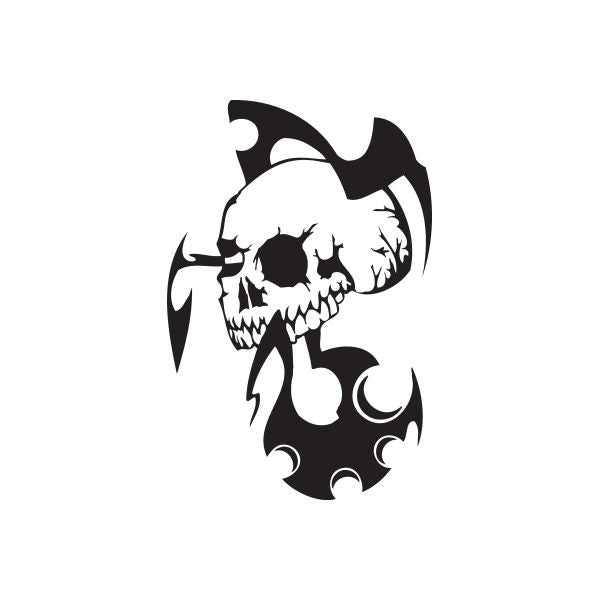 Twisted Metal vinyl wall decal with black skull and flame-style details