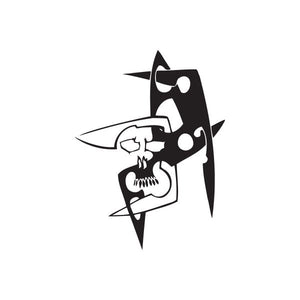 Vinyl wall decal with black metal character and skull graphic