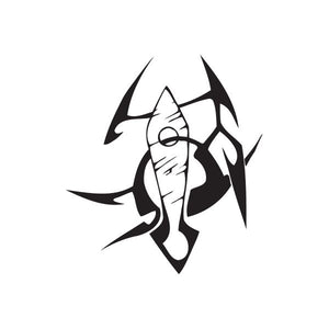 Black vinyl wall decal with angular tribal face graphic