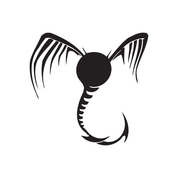 Black-and-white stylized animal wall decal with striped wings and curled tail