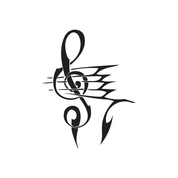 Twisted Metal wall decal featuring a black treble clef with winged flourishes