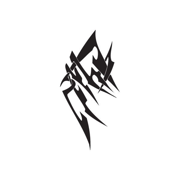Vinyl wall decal with twisted metal style black angular graphic