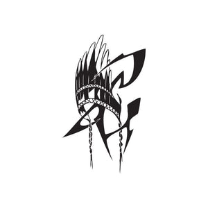 Black stylized warrior head vinyl wall decal with spikes and chain details