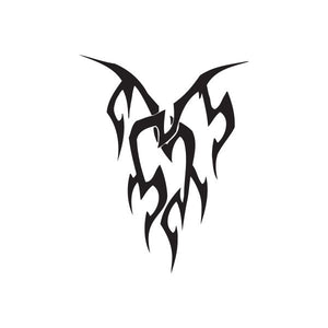 Black flame-style graphic decal with jagged, horned shape