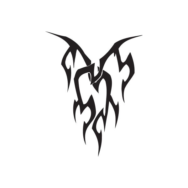 Black flame-style graphic decal with jagged, horned shape