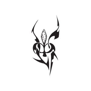 Vinyl wall decal with black flame-style emblem and white inner detail