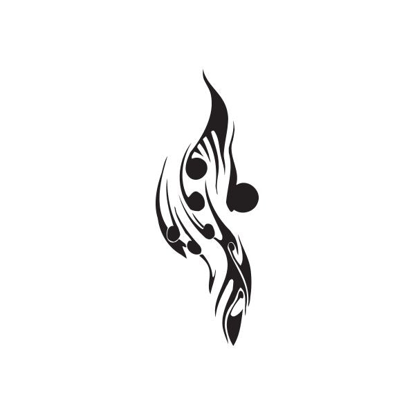Black flame-style vinyl wall decal with tribal swirl and heart shapes