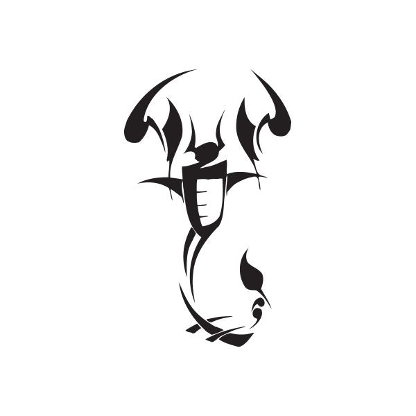 Vinyl wall decal with black tribal flame-like crest design