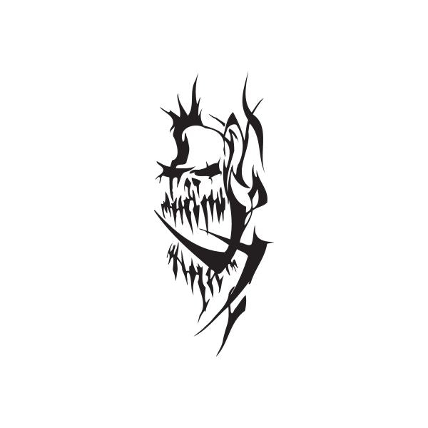 Vinyl wall decal: black skull with flames and jagged teeth