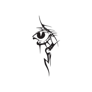 Vinyl wall decal with black abstract tribal face design and sharp accents
