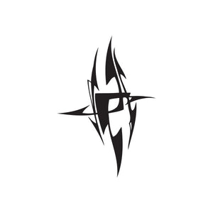 Black angular tribal vinyl wall decal with stylized face and spikes