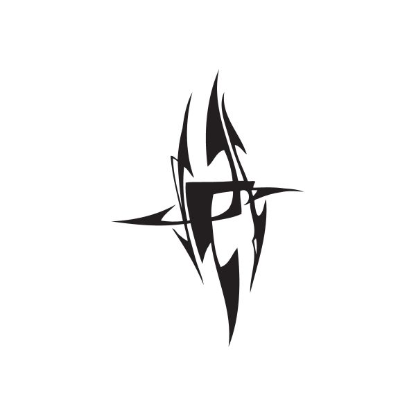 Black angular tribal vinyl wall decal with stylized face and spikes
