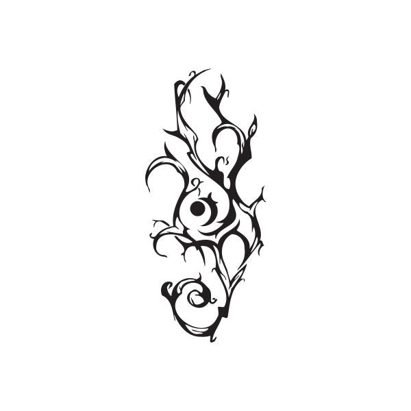 Black twisted metal style vinyl decal with flame and swirl shapes
