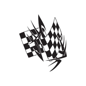 Vinyl wall decal with black-and-white checkered flame graphic