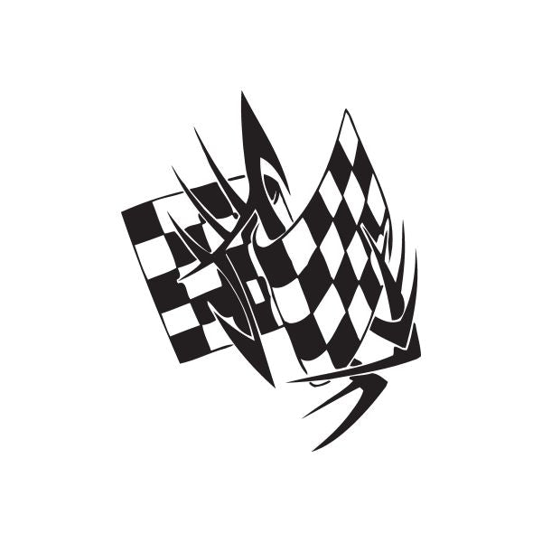 Vinyl wall decal with black-and-white checkered flame graphic