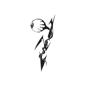 Vinyl wall decal, black and white stylized flame skull graphic