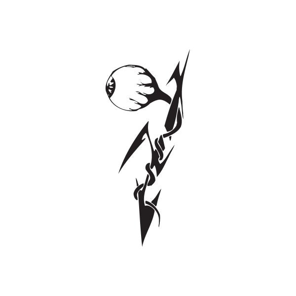 Vinyl wall decal, black and white stylized flame skull graphic