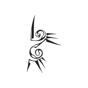 Black vinyl wall decal with abstract swirl emblem and spiked edges