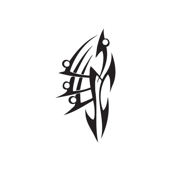 Vinyl wall decal with black stylized flame and tribal dagger design
