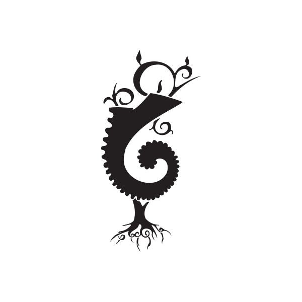 Black ornamental vinyl wall decal with curled serpent and perched bird design