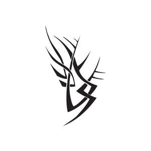 Black abstract metal-style wall decal with angular tribal emblem
