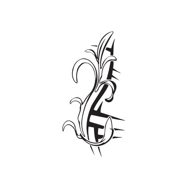 Black twisted metal wall decal with spiky letter-like graphic