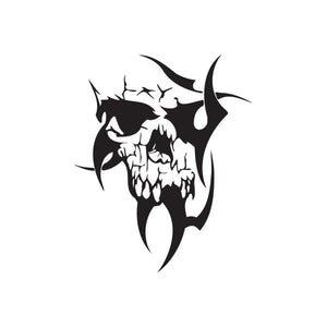Black gothic skull decal with horned design, vinyl wall or car sticker