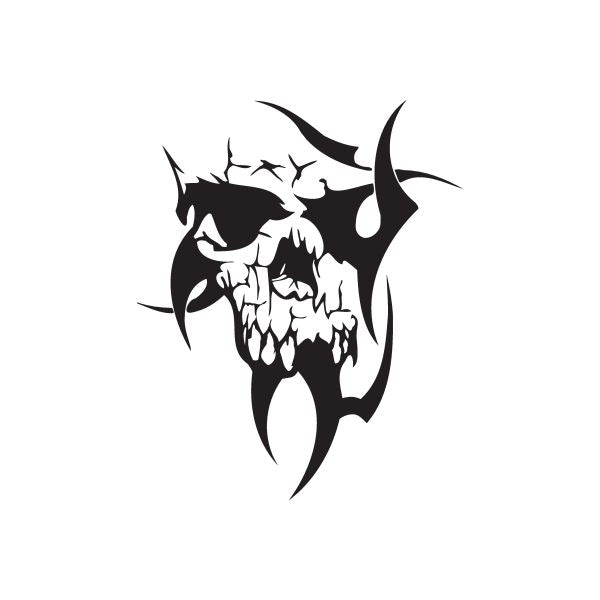 Black gothic skull decal with horned design, vinyl wall or car sticker