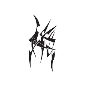 Black twisted metal style wall decal with sharp angular graphic