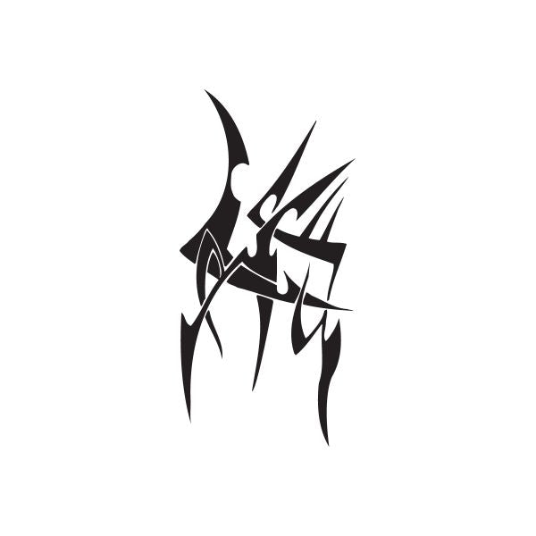 Black twisted metal style wall decal with sharp angular graphic
