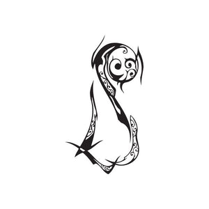 Black yin-yang style animal wall decal with ornate swirl details