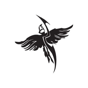 Black bird winged wall vinyl decal with twisting tail design